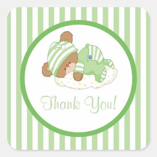 可愛いテディベア赤ちゃんシャワー正方形ステッカー! スクエアシール (正面)