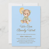 可愛いテディベア赤ちゃんシャワー – 私たちは真摯に待つことができる 招待状 (正面)