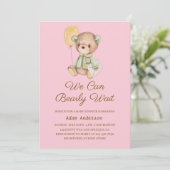 可愛いテディベア赤ちゃんシャワー – 私たちは真摯に待つことができる 招待状 (スタンド正面)