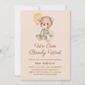 可愛いテディベア赤ちゃんシャワー – 私たちは真摯に待つことができる 招待状 (正面)