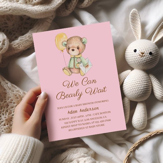可愛いテディベア赤ちゃんシャワー – 私たちは真摯に待つことができる 招待状