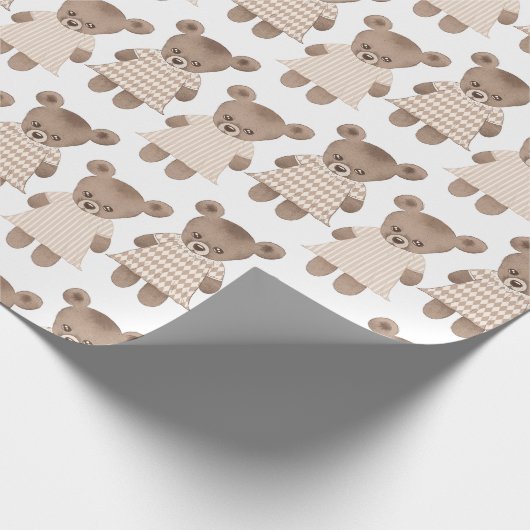 可愛いテディベア赤ちゃん女の子のドレス赤ちゃんシャワー ラッピングペーパー (角)