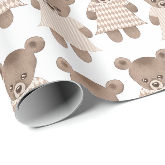 可愛いテディベア赤ちゃん女の子のドレス赤ちゃんシャワー ラッピングペーパー (ロールコーナー)