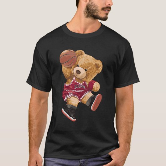 可愛いテディベア遊のバスケットボール Tシャツ (正面)