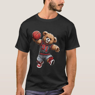 可愛いテディベア遊のバスケ男性へットスポーツW Tシャツ