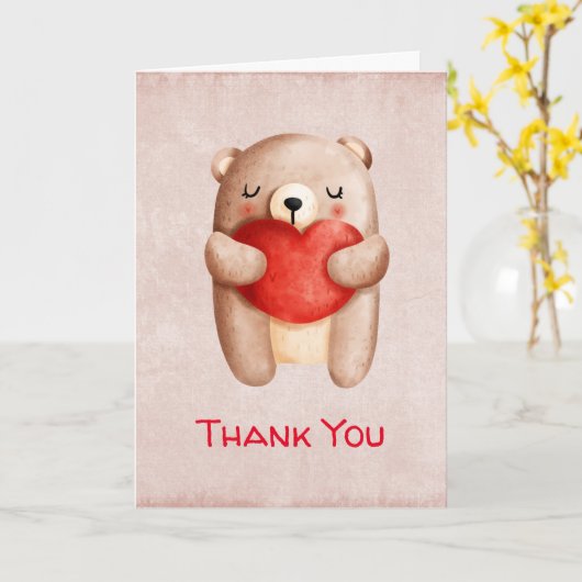 可愛いテディベア運の赤いハートありがとう カード (黄色い花)