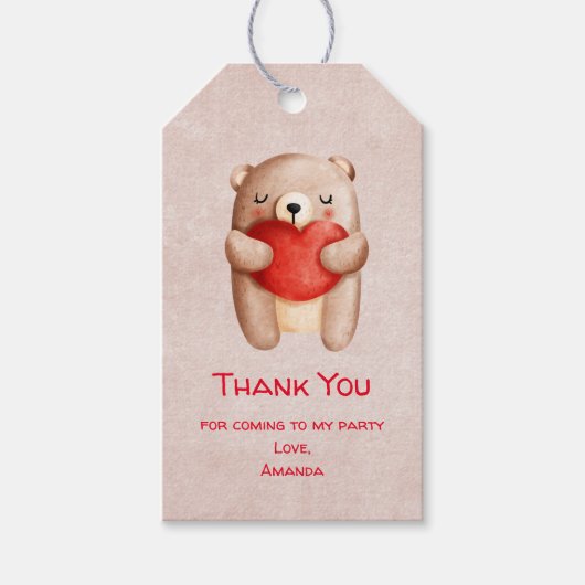 可愛いテディベア運の赤いハートありがとう ギフトタグ (正面)