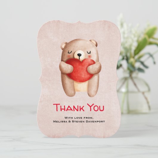 可愛いテディベア運の赤いハートありがとう サンキューカード