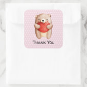 可愛いテディベア運の赤いハートありがとう スクエアシール (バッグ)