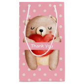 可愛いテディベア運の赤いハートありがとう スモールペーパーバッグ (裏面)