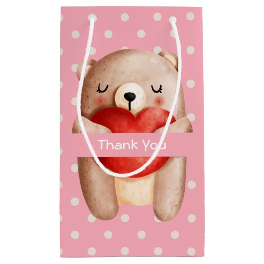 可愛いテディベア運の赤いハートありがとう スモールペーパーバッグ (裏面)