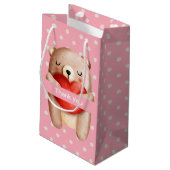 可愛いテディベア運の赤いハートありがとう スモールペーパーバッグ (裏面アングル)