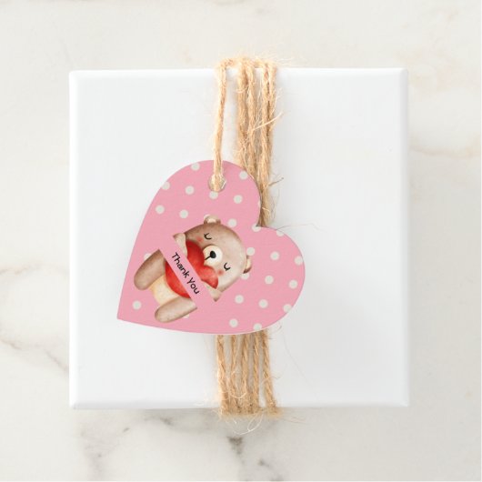 可愛いテディベア運の赤いハートありがとう フェイバータグ (インサイチュ)