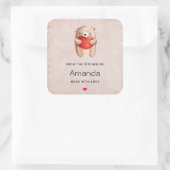 可愛いテディベア運の赤いハートキッチン スクエアシール (バッグ)