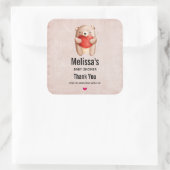 可愛いテディベア運の赤いハートベビーシャワー スクエアシール (バッグ)