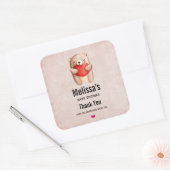 可愛いテディベア運の赤いハートベビーシャワー スクエアシール (封筒)