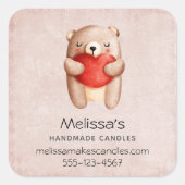 可愛いテディベア運の赤いハート事業 スクエアシール (正面)