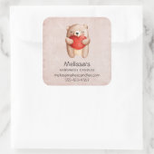 可愛いテディベア運の赤いハート事業 スクエアシール (バッグ)