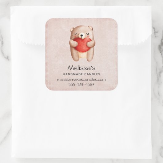 可愛いテディベア運の赤いハート事業 スクエアシール (バッグ)