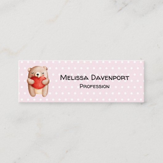 可愛いテディベア運の赤いハート スキニー名刺 (正面)