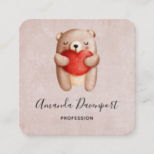 可愛いテディベア運の赤いハート スクエア名刺