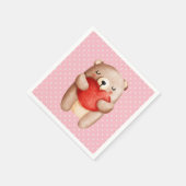 可愛いテディベア運の赤いハート スタンダードカクテルナプキン (角)