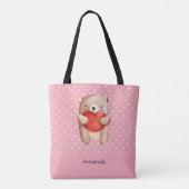 可愛いテディベア運の赤いハート トートバッグ (裏面)