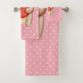 可愛いテディベア運の赤いハート バスタオルセット (インサイチュ)