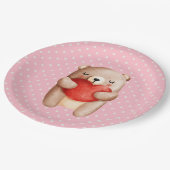 可愛いテディベア運の赤いハート ペーパープレート (アングル)