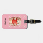 可愛いテディベア運の赤いハート ラゲッジタグ (正面横)