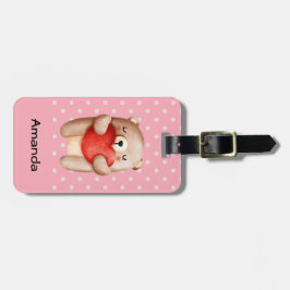 可愛いテディベア運の赤いハート ラゲッジタグ