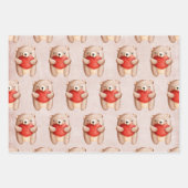 可愛いテディベア運の赤いハート ラッピングペーパーシート (正面2)