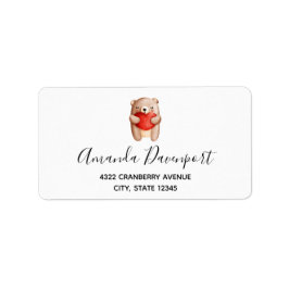 可愛いテディベア運の赤いハート ラベル