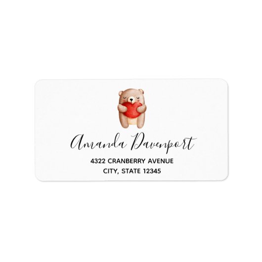 可愛いテディベア運の赤いハート ラベル (正面)