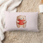 可愛いテディベア運の赤いハート ランバークッション (ブランケット)