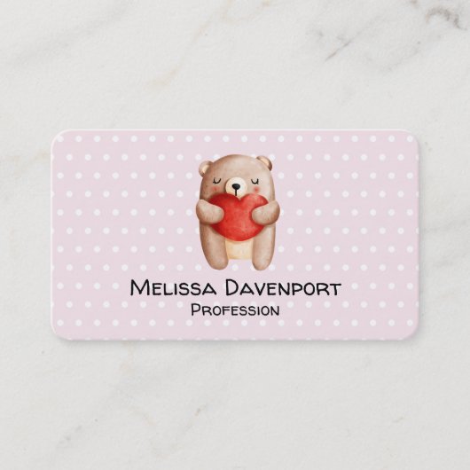 可愛いテディベア運の赤いハート 名刺 (正面)
