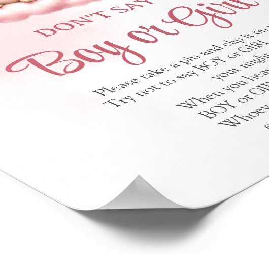 可愛いテディベア雲9男の子や女の子と言わない ポスター (角)