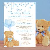 可愛いテディベア青いバルーン仮想ベビーシャワー 招待状