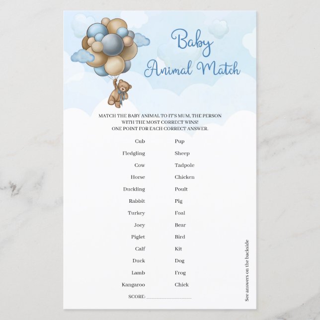 可愛いテディベア青いバルーン赤ちゃんアニマルマッチ (正面)