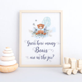 可愛いテディベア青い風船はクマの数を推測 ポスター