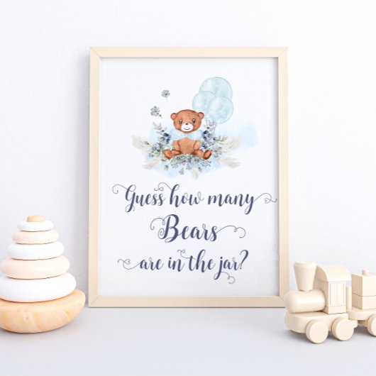 可愛いテディベア青い風船はクマの数を推測 ポスター