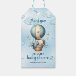 可愛いテディベア青茶色アイボリー熱風船 ギフトタグ