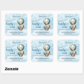 可愛いテディベア青茶色アイボリー熱風船 スクエアシール (シート)