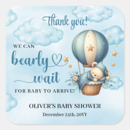 可愛いテディベア青茶色アイボリー熱風船 スクエアシール