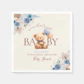 可愛いテディベア2気球ブルー花 スタンダードカクテルナプキン (正面)