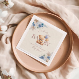 可愛いテディベア2気球ブルー花 スタンダードカクテルナプキン