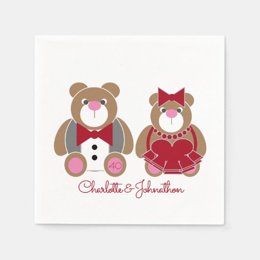 可愛いテディベア40結婚周年 スタンダードカクテルナプキン (正面)