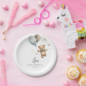 可愛いテディベア&バルーン男の子ベイビーシャワー ペーパープレート (パーティー)