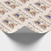 可愛いテディベア，女の子と男の子ツインベビーシャワー ラッピングペーパー (角)