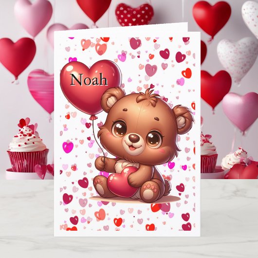 可愛いテディ親愛ー名オンハートバルーンバレンタイン シーズンカード